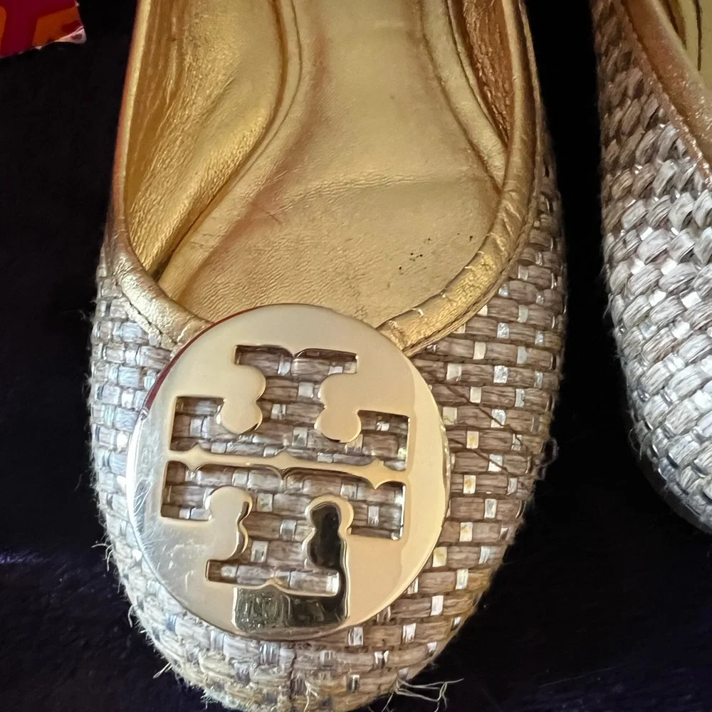 Tory Burch ‘Reva’ Gold Ballerina Flats